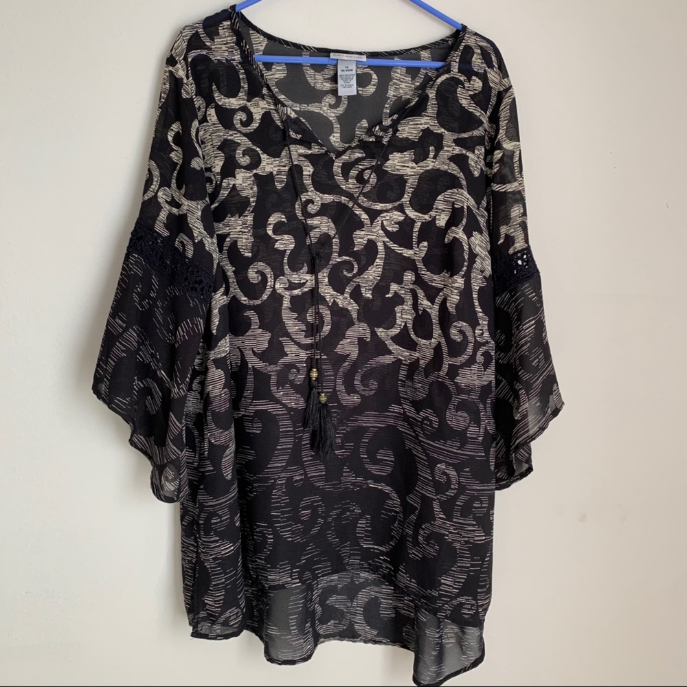 Catherines Sheer Tunic Top with Tassels